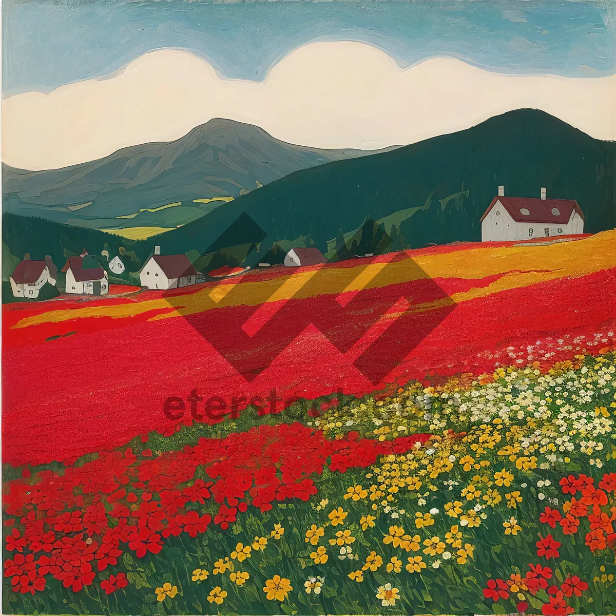 Picture of Colorful Spring Poppy Field Blossom in Meadow