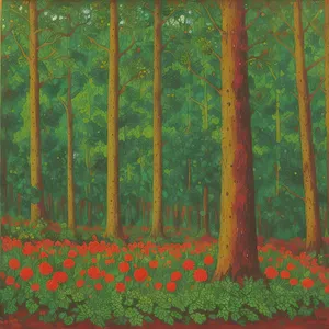 Morning Forest Landscape with Hand Tools