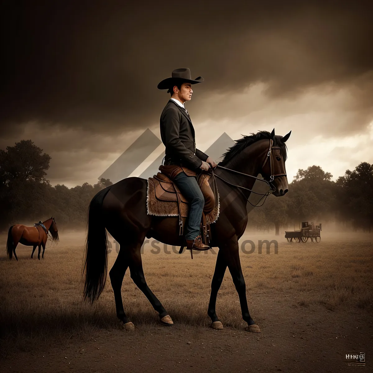 Picture of Riding Cowboy with Trusty Stallion