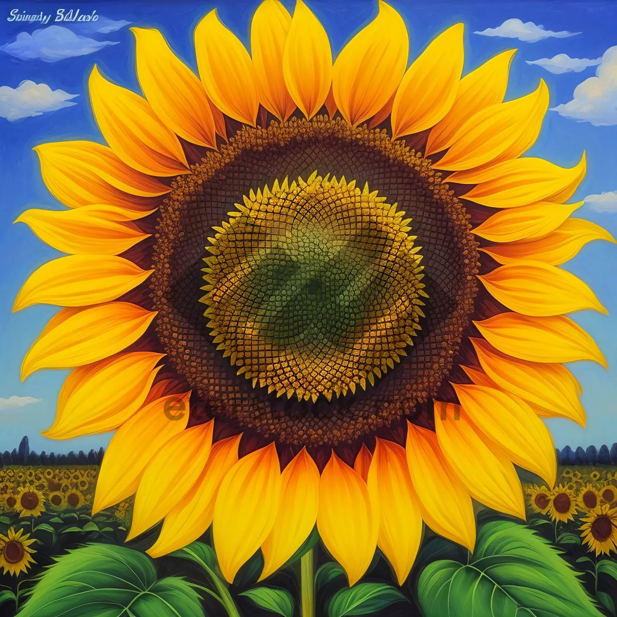 Picture of Vibrant Sunflower Blossom in Summer Field
