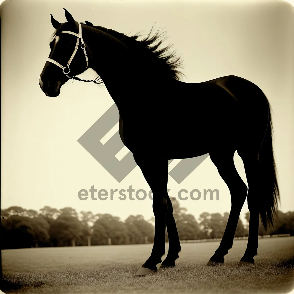 Picture of Thoroughbred Stallion Gracefully Galloping Across Green Field