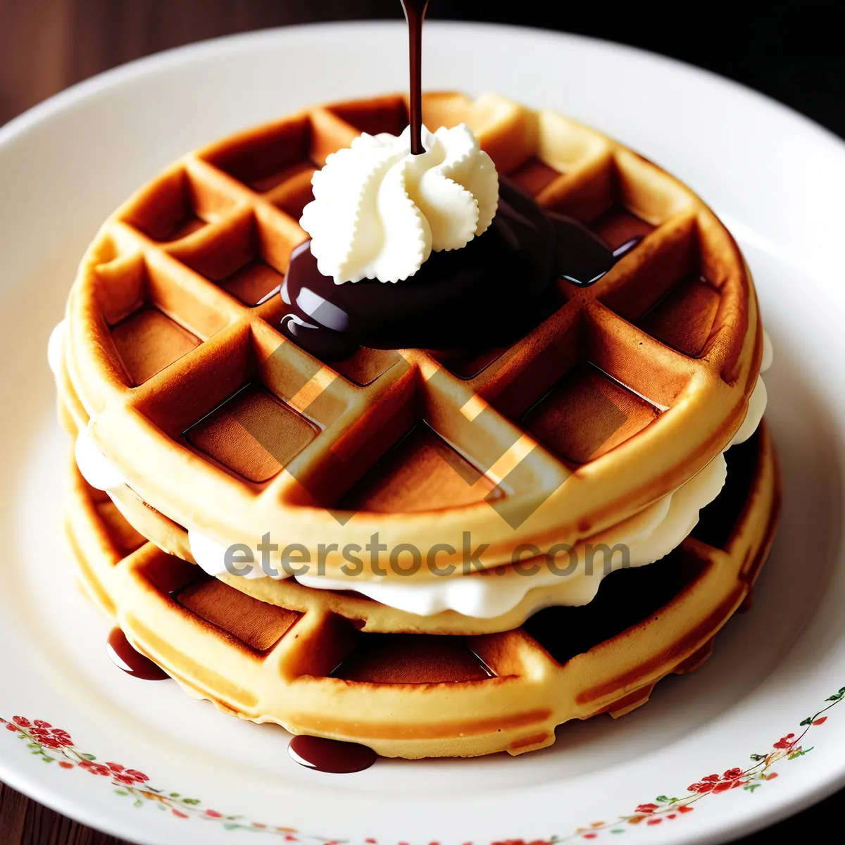 Picture of Delicious Chocolate Cake with Sweet Chocolate Sauce on Plate