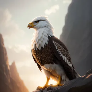 Majestic Hunter: Bald Eagle with Piercing Yellow Eyes