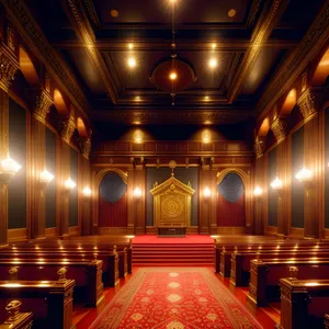 Grandeur of Historic Cathedral's Interior with Illuminated Columns