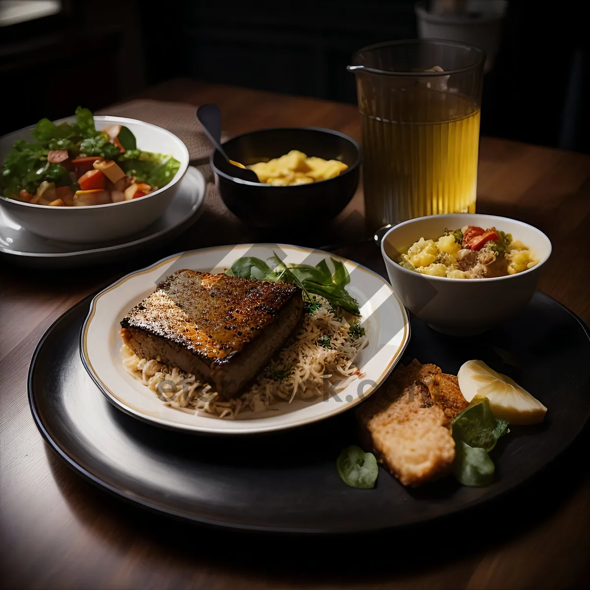 Picture of Delicious gourmet beef steak with grilled vegetables on plate