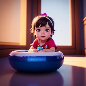 Joyful child learning on laptop with a smile