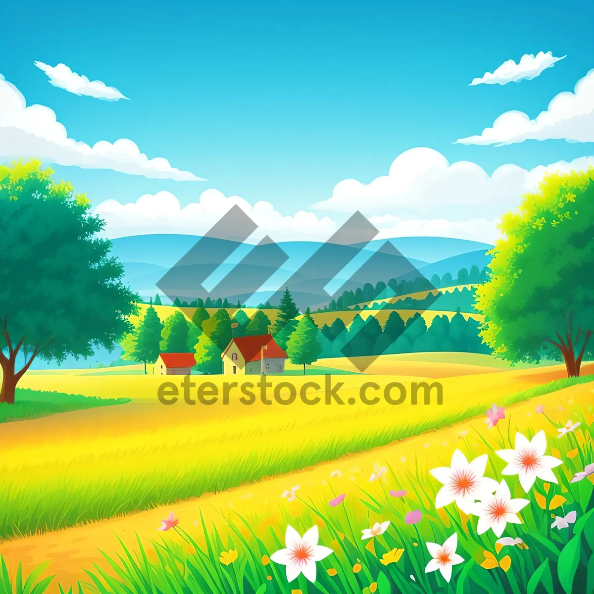 Picture of Sunny Farm Fields in Colorful Countryside