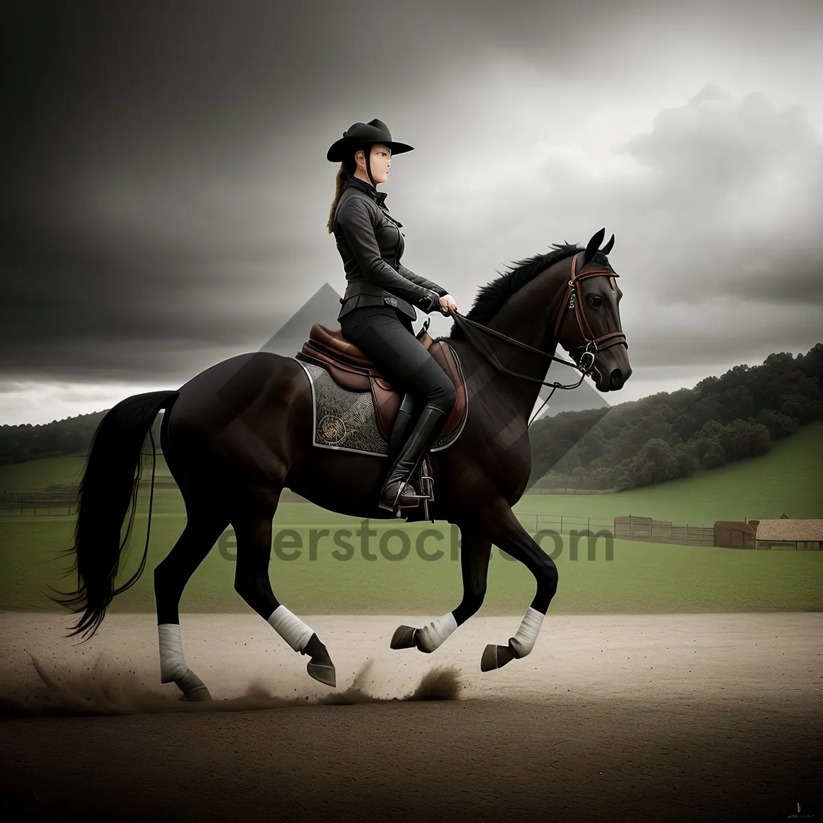 Picture of Dynamic Equestrian Rider Leaping over Vaulting Horse