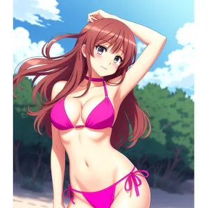 Beach babe in sexy bikini poses sensually