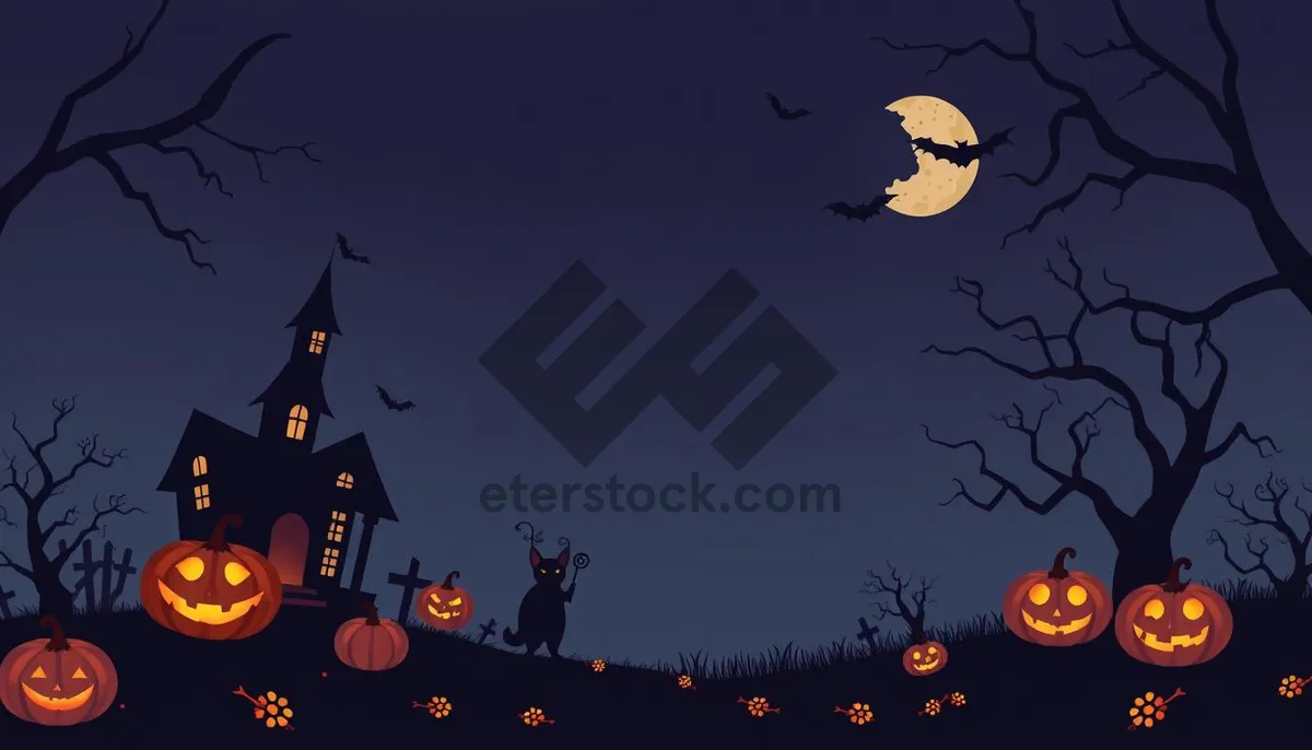 Picture of Winter night silhouette with moon over cemetery