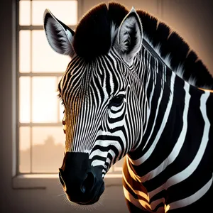 Wild Striped Zebras in National Park