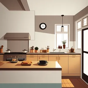 Modern kitchen interior with stylish furniture and wooden floor