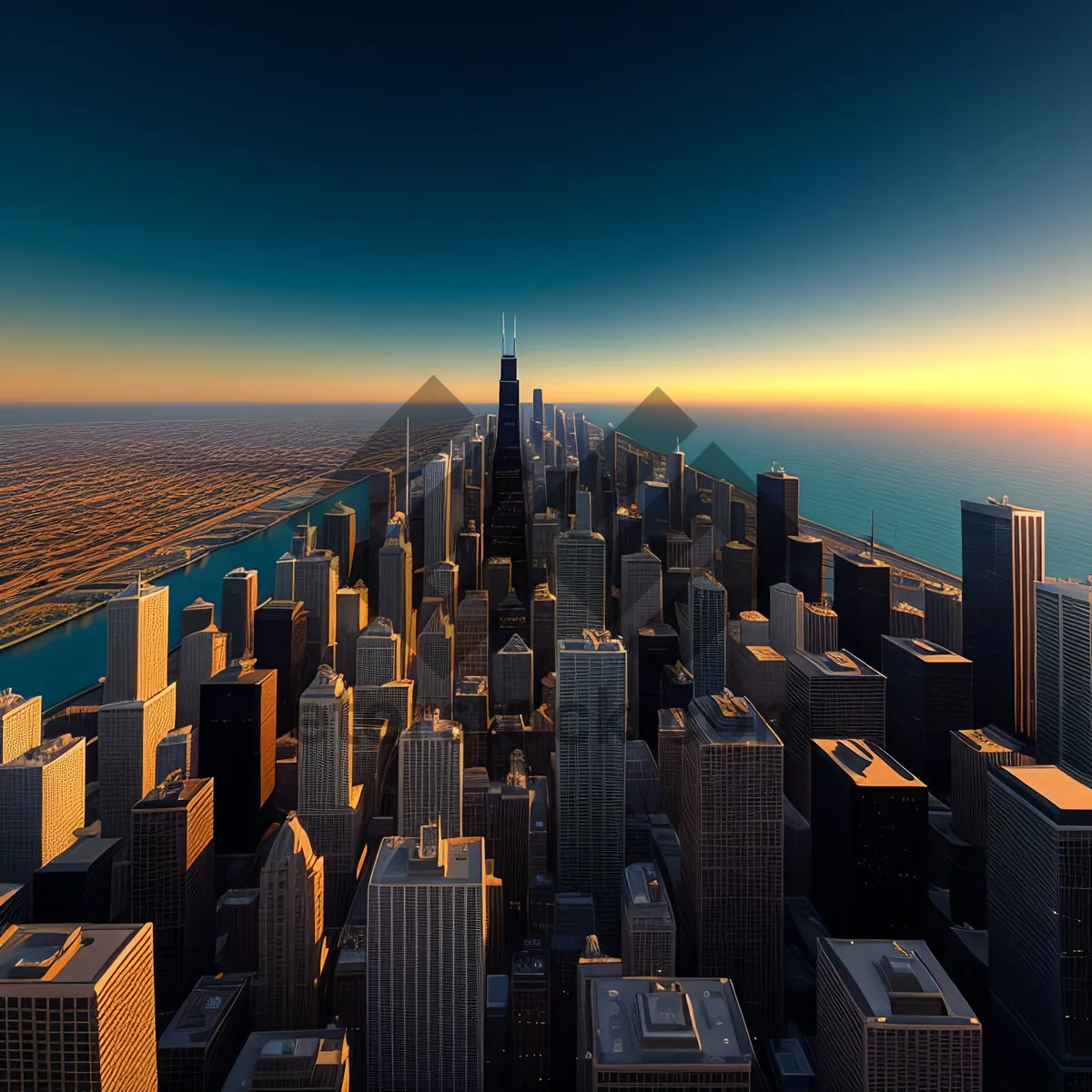 Picture of Modern Skyline at Sunset - Architectural Marvel in Urban Center