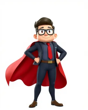 Cartoon superhero man in red cape