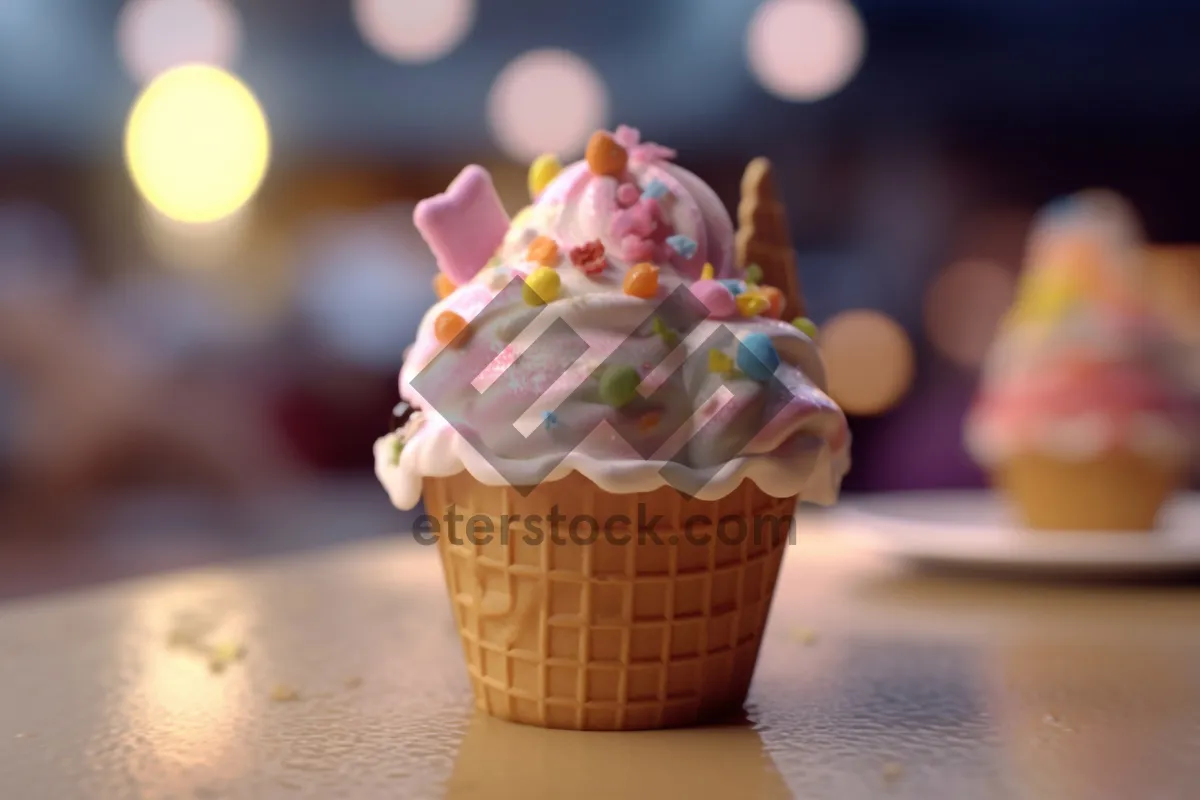 Picture of Colorful Birthday Cupcake with Sprinkles and Chocolate