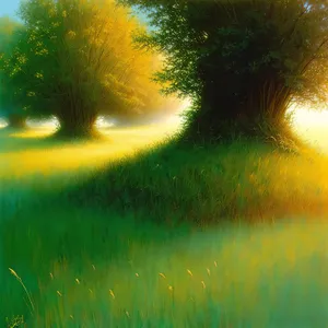 Sunlit Meadow in Ethereal Forest