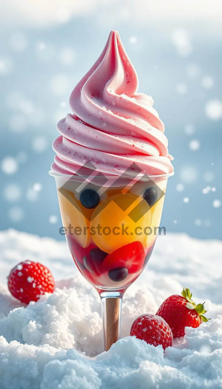 Picture of Delicious Fresh Berry Ice Cream in Glass Bowl