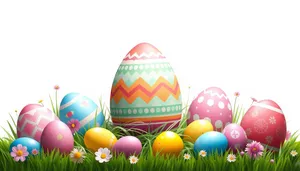 Colorful Easter Egg Design with Rabbit and Hen