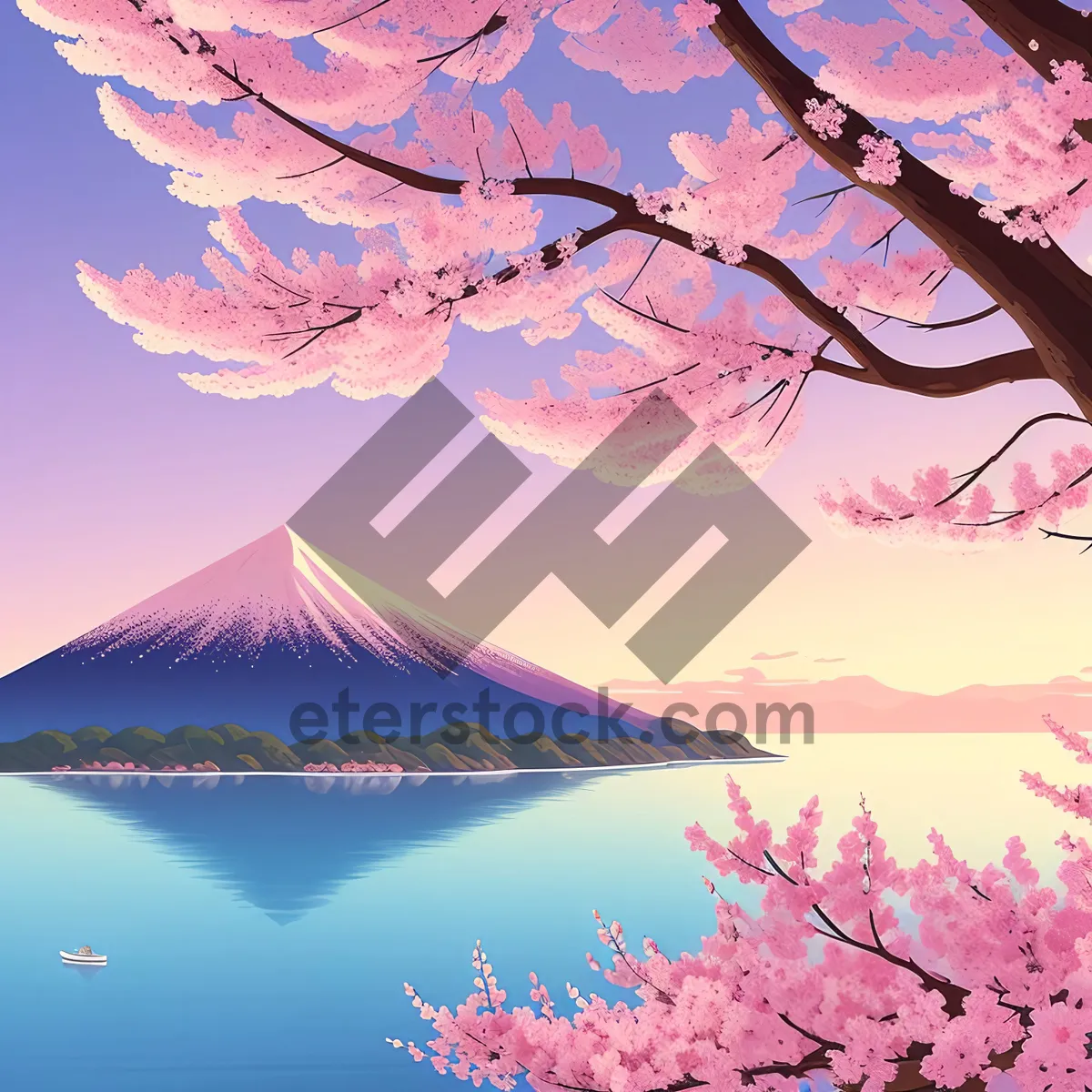 Picture of Japanese Autumn Maple Tree in Pink Sky