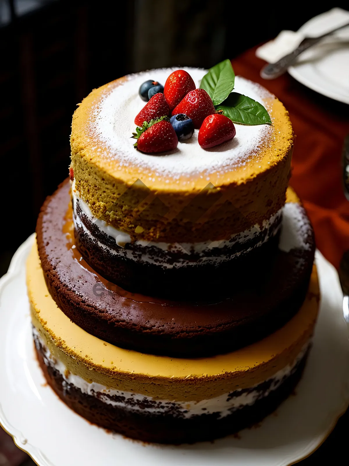 Picture of Delicious Berry Cake with Chocolate Syrup