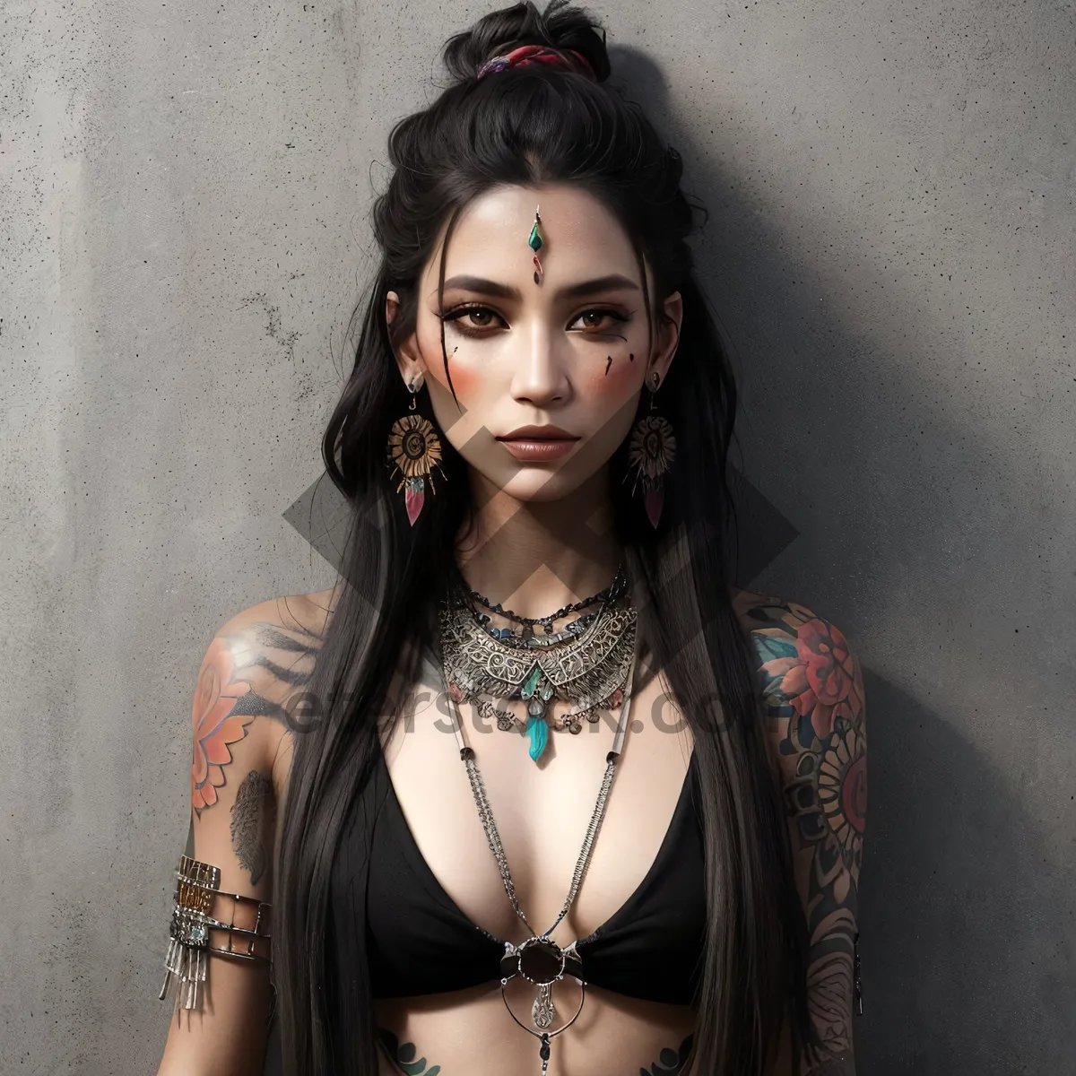Picture of Fashion Model with Sensual Makeup and Attractive Smile