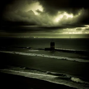 Submarine silhouette under captivating sunset sky.