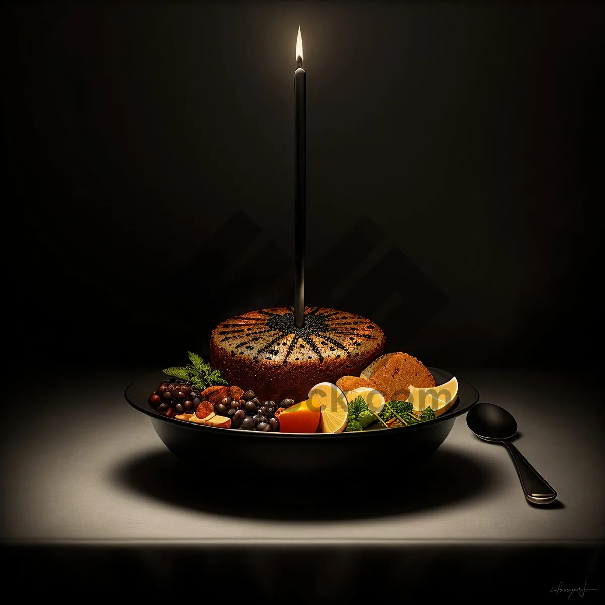 Picture of Flaming Black Kitchen Pan with Candle
