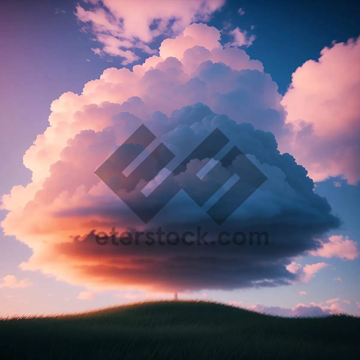 Picture of Majestic Summer Sunset with Fluffy Clouds.