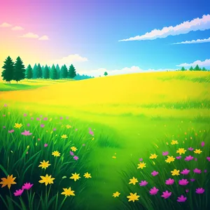 Colorful Meadow Under Clear Blue Sky