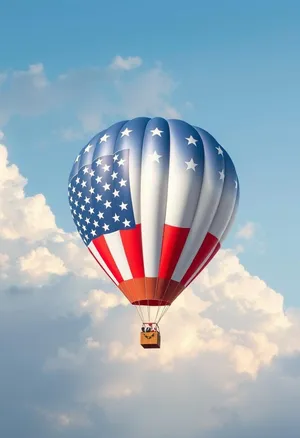 Colorful hot air balloon flying high in the sky.