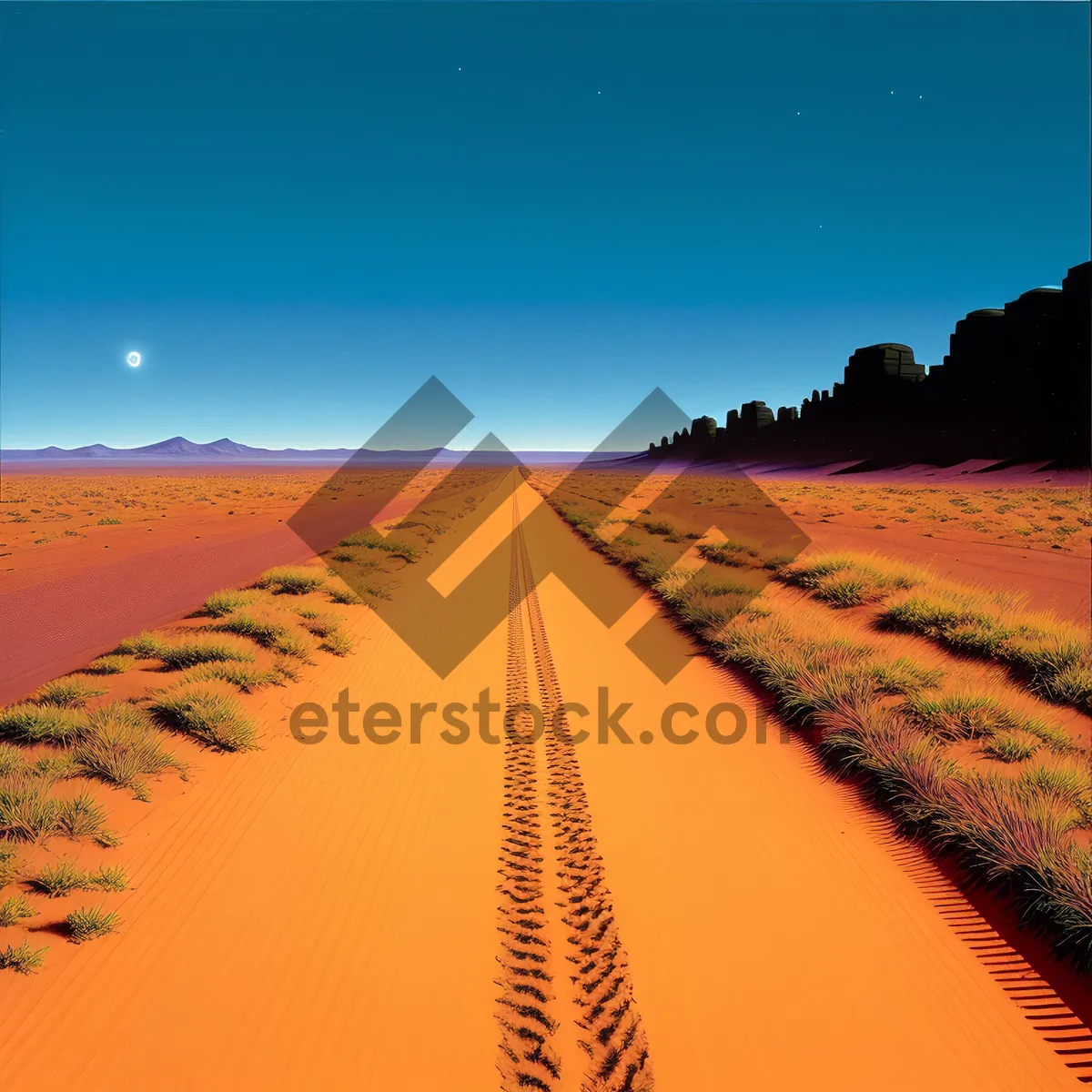 Picture of Golden Dune Sunset: A Scenic Summer Journey on Desert Road