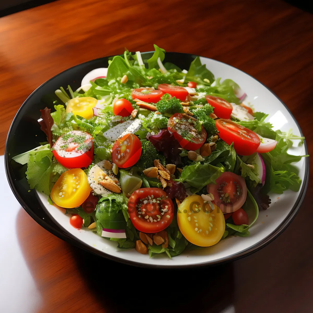 Picture of Healthy gourmet vegetable plate with fresh salad and cheese.