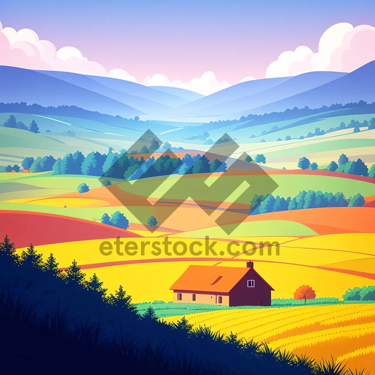 Picture of Serene Summer Sunset over Meadow and Lake