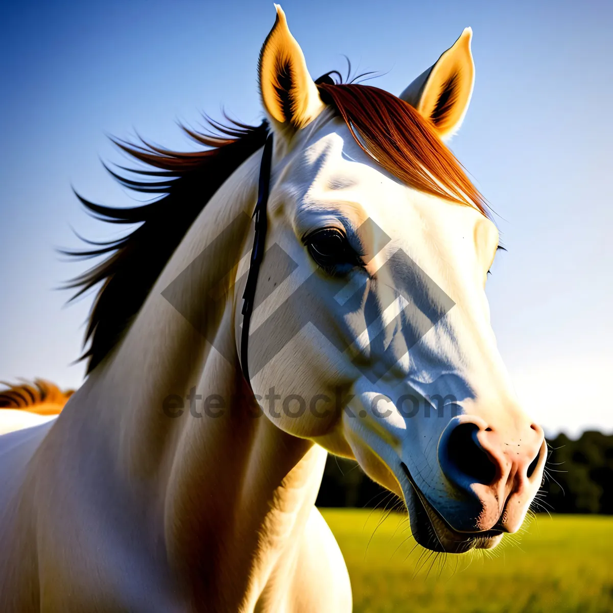 Picture of Elegant Thoroughbred Stallion Grazing in Meadow