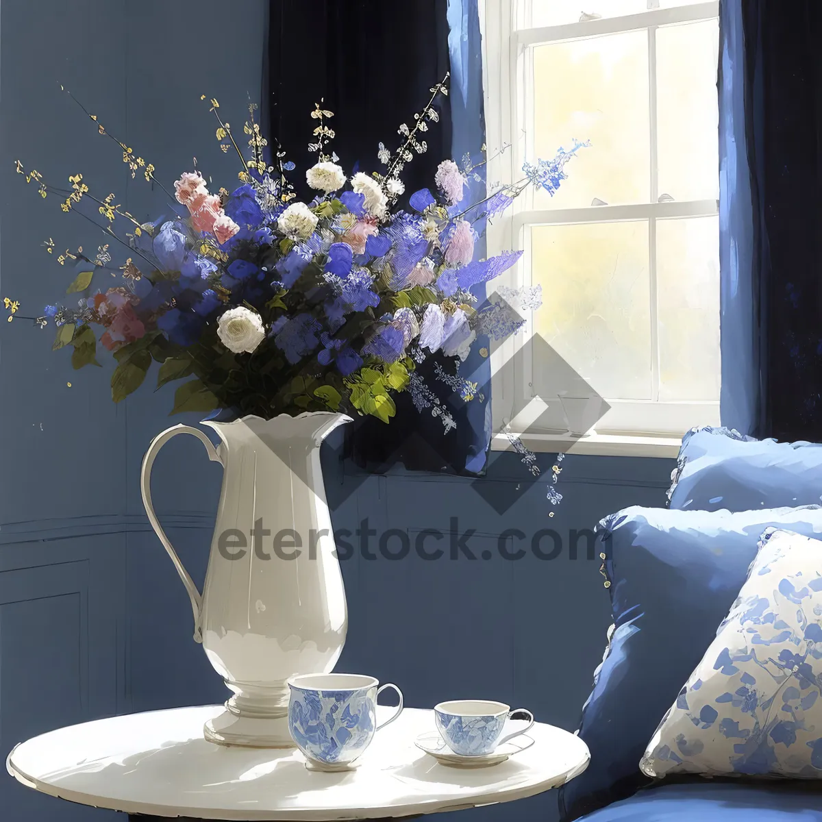 Picture of Elegant floral centerpiece on vintage glass table