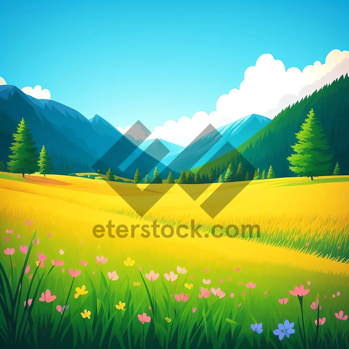 Picture of Idyllic Countryside Meadow with Clear Blue Sky