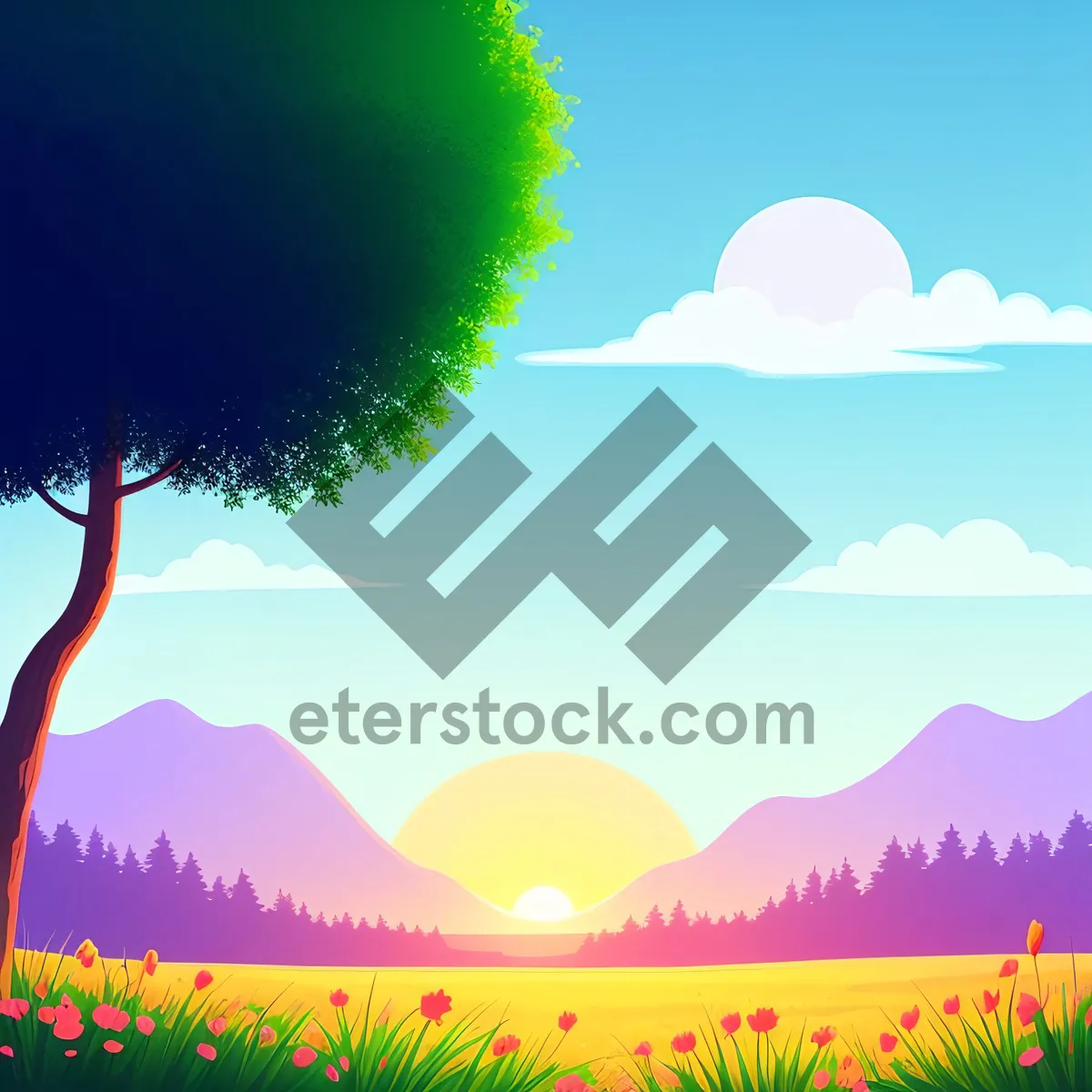 Picture of Serene Summer Skies Over Blossoming Meadows