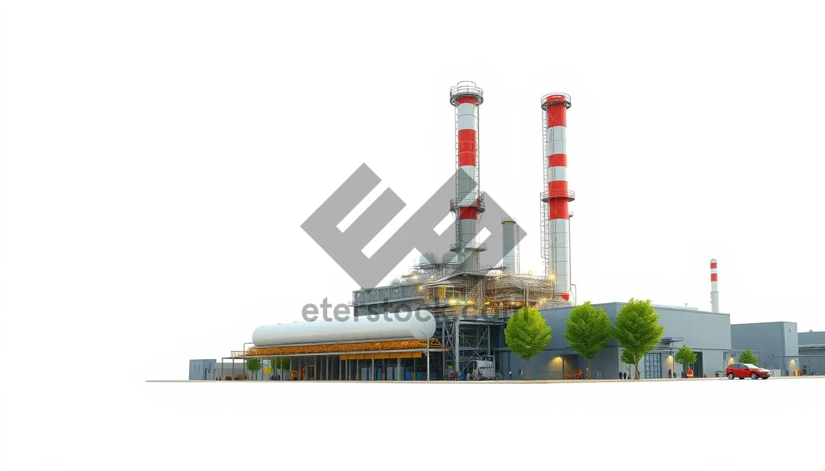 Picture of Industrial Power Tower in City Skyline.