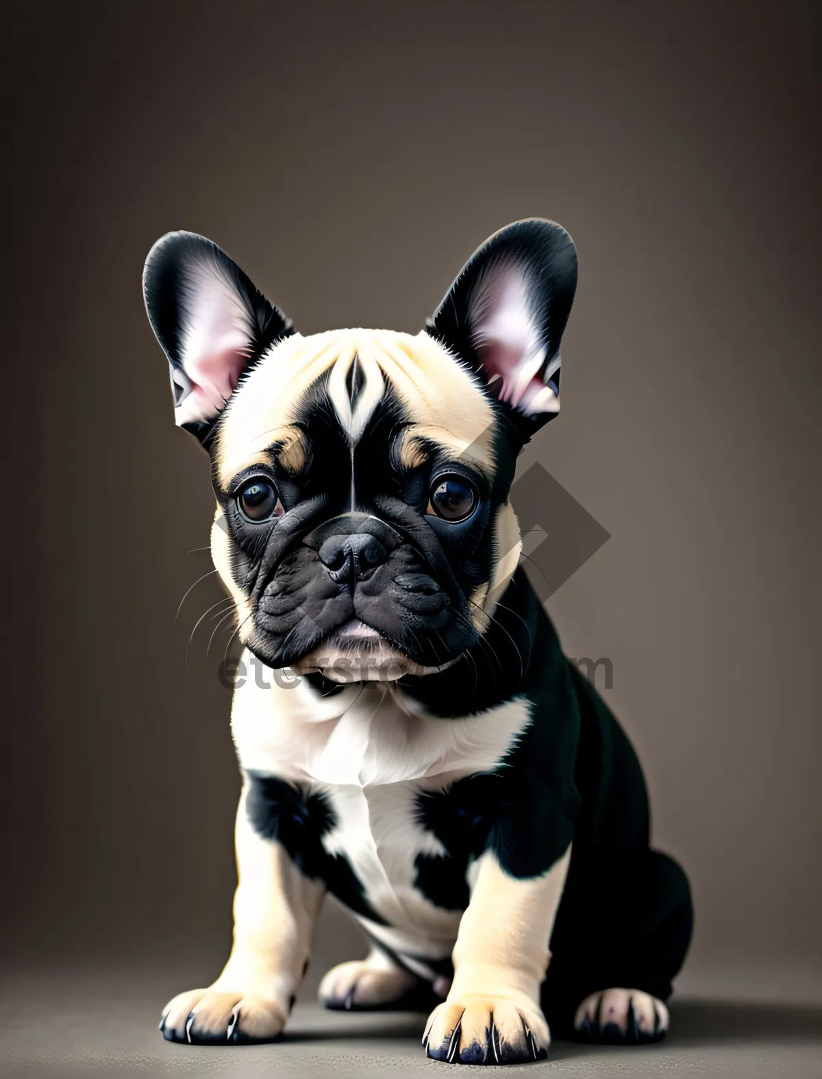 Picture of Bulldog Puppy Sitting in Studio - Cute and Wrinkled