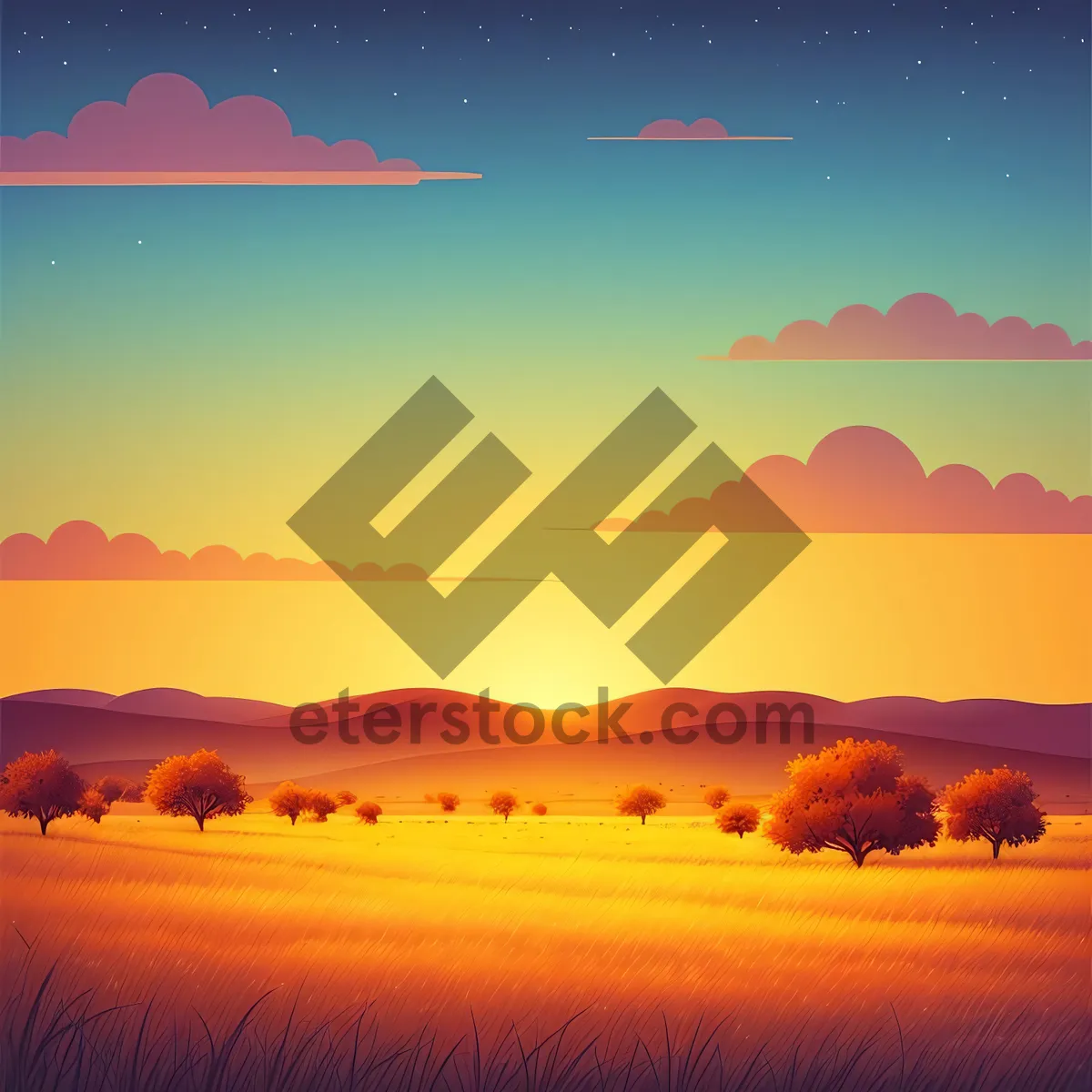 Picture of Golden Horizon over Dunes: A Vibrant Sunset in the Savanna