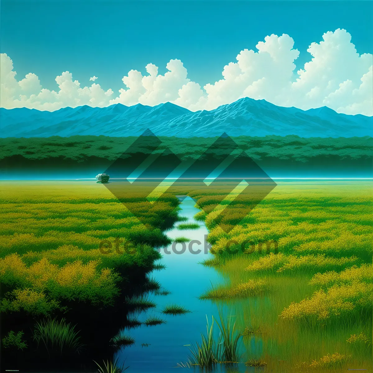Picture of Serene Lake Reflection in Rural Landscape