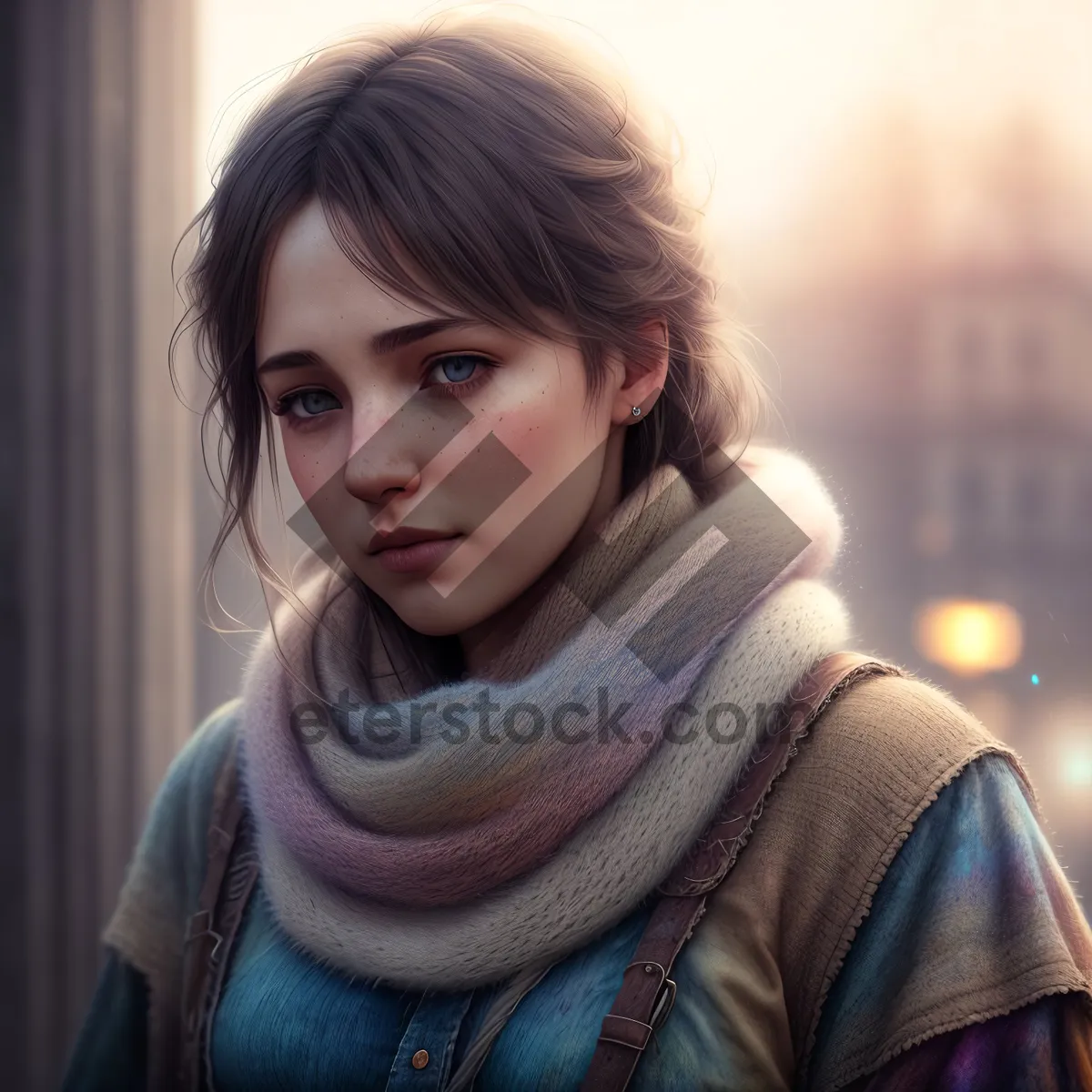 Picture of Smiling lady with stylish scarf and cute sweater