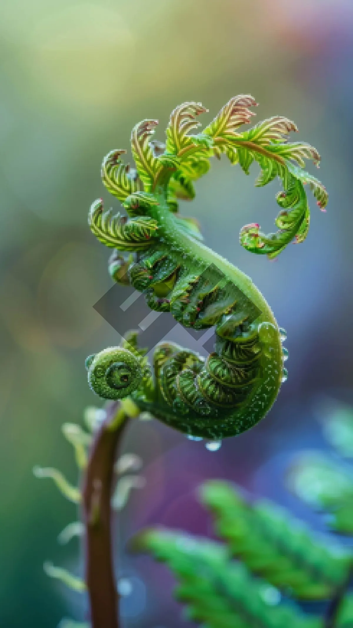 Picture of Fern Leaf Growth Among Tree with Lizard Chameleon