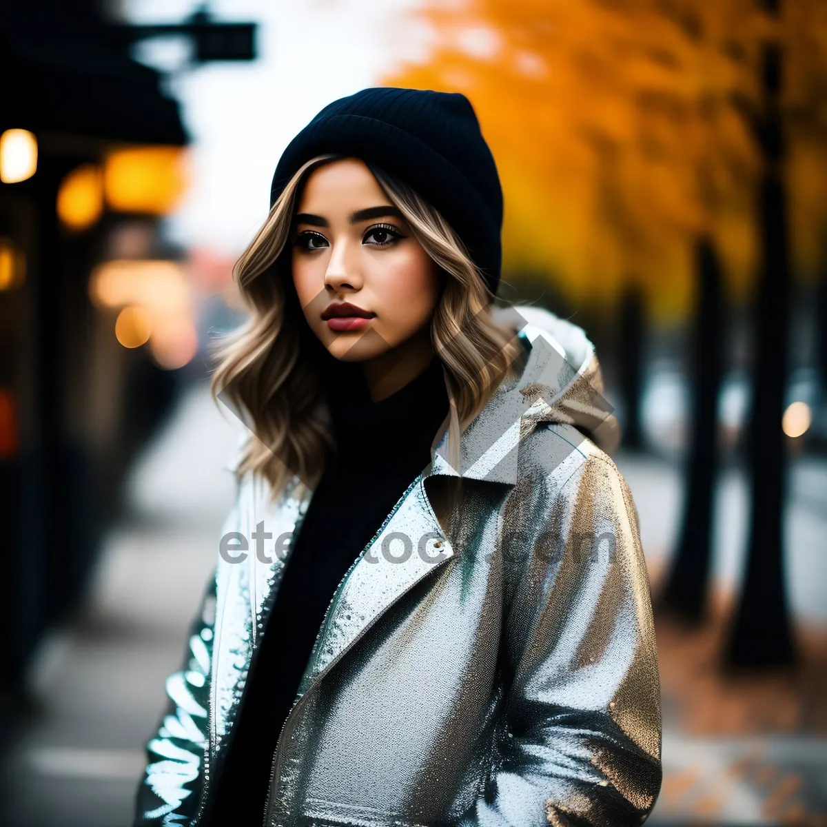 Picture of Happy Brunette Businesswoman Smiling Outdoors with Phone