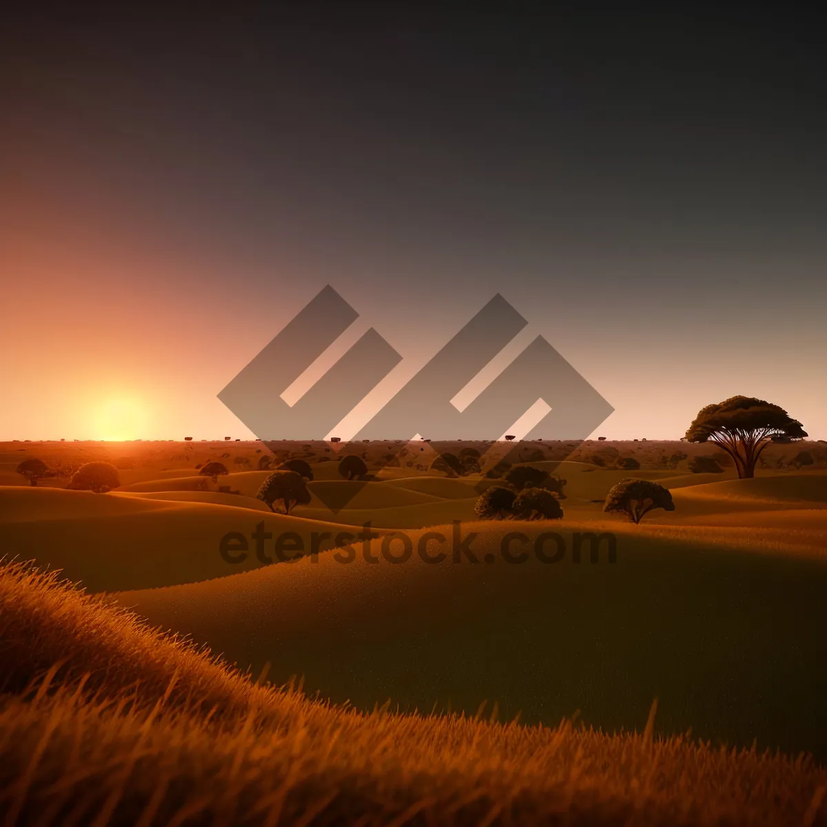 Picture of Sun-kissed Desert Horizon: A Stunning Sunset Over Countryside