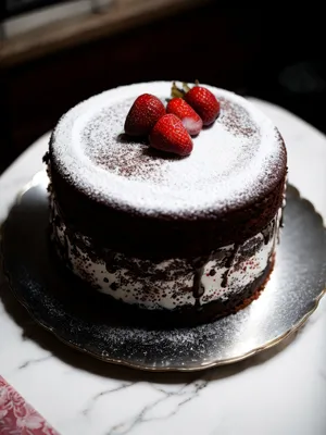 Delicious Berry Cake with Chocolate Sauce and Fresh Mint