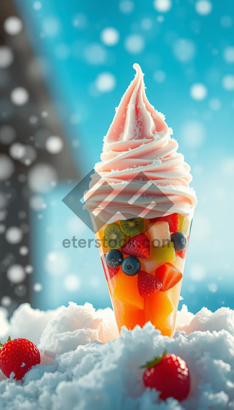 Picture of Delicious Strawberry Ice Cream Cone with Fruit Topping