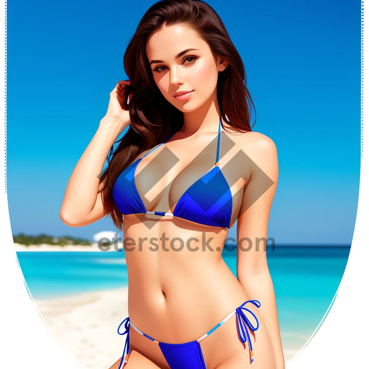 Picture of Bikini babe exudes beachside allure in seductive swimwear.