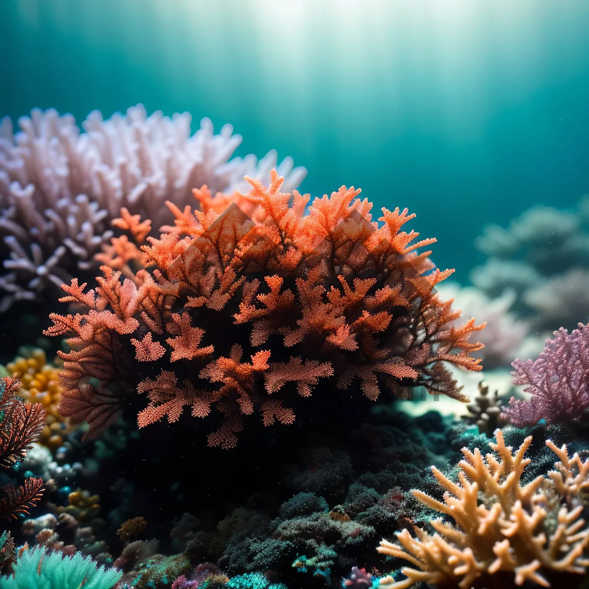 Picture of Colorful Coral Colony Under Sunlit Ocean Ridge