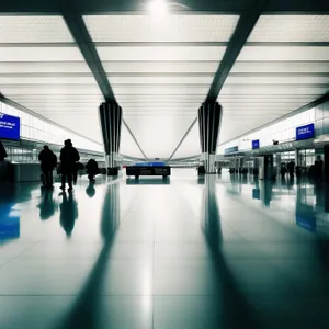 Modern Urban Transit Hub with Glass Windows and Busy Hallway